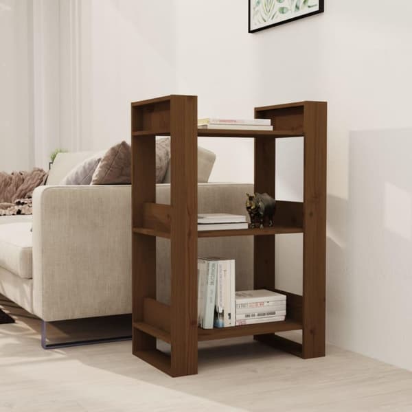 vidaXL bogreol/rumdeler 60x35x91 cm massivt fyrretræ gyldenbrun