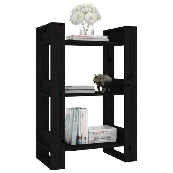 vidaXL bogreol/rumdeler 60x35x91 cm massivt fyrretræ sort