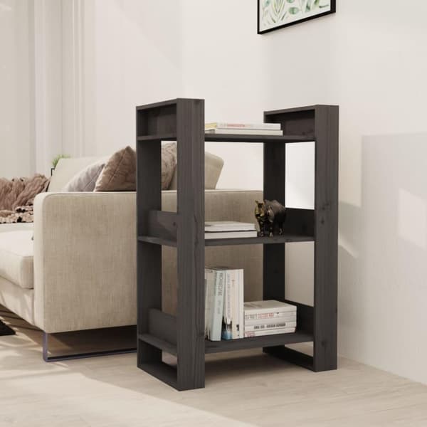 vidaXL bogreol/rumdeler 60x35x91 cm massivt fyrretræ grå