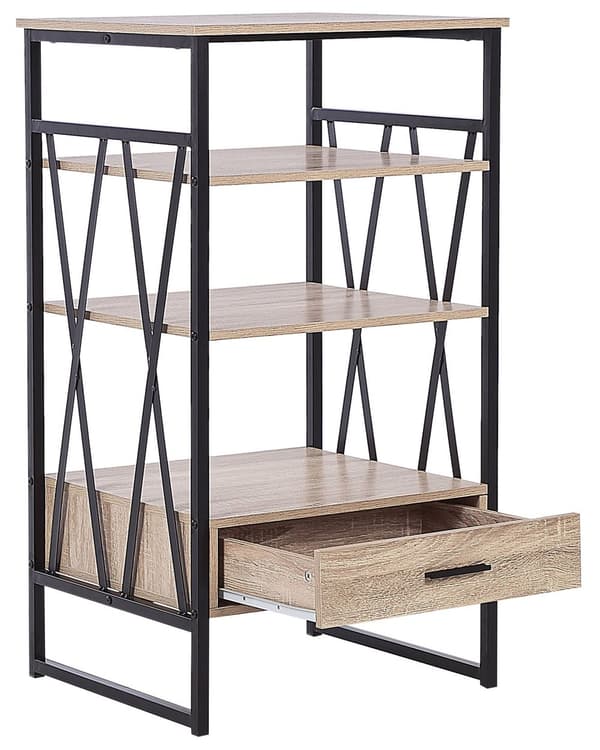 Reol Lyst Træ Sort Metal Stel 101 x 56 cm Lav Bogreol med Skuffe Hylde Opbevaring Industriel stil til Kontor Stue Indendørs Tilbehør