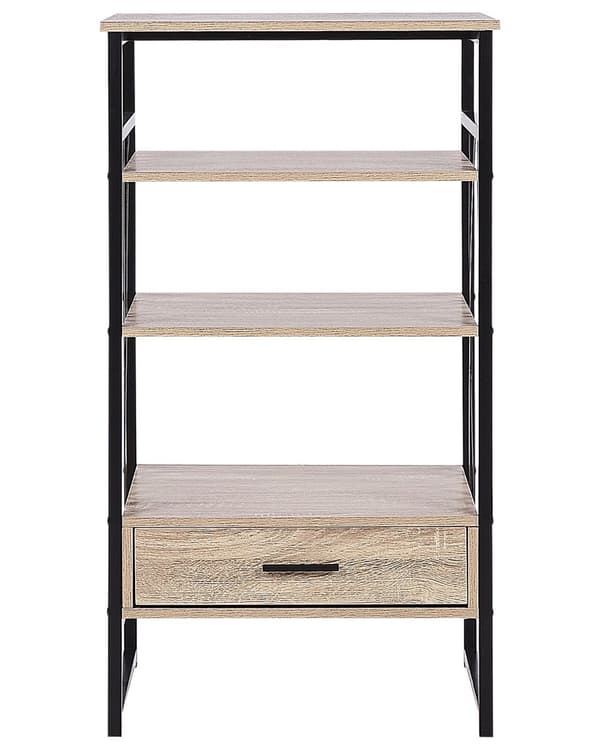 Reol Lyst Træ Sort Metal Stel 101 x 56 cm Lav Bogreol med Skuffe Hylde Opbevaring Industriel stil til Kontor Stue Indendørs Tilbehør