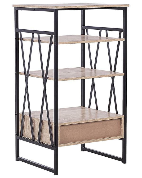 Reol Lyst Træ Sort Metal Stel 101 x 56 cm Lav Bogreol med Skuffe Hylde Opbevaring Industriel stil til Kontor Stue Indendørs Tilbehør