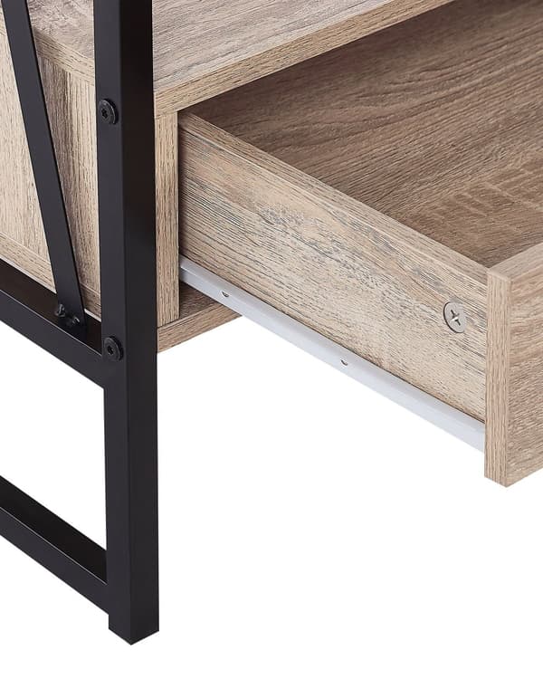 Reol Lyst Træ Sort Metal Stel 101 x 56 cm Lav Bogreol med Skuffe Hylde Opbevaring Industriel stil til Kontor Stue Indendørs Tilbehør