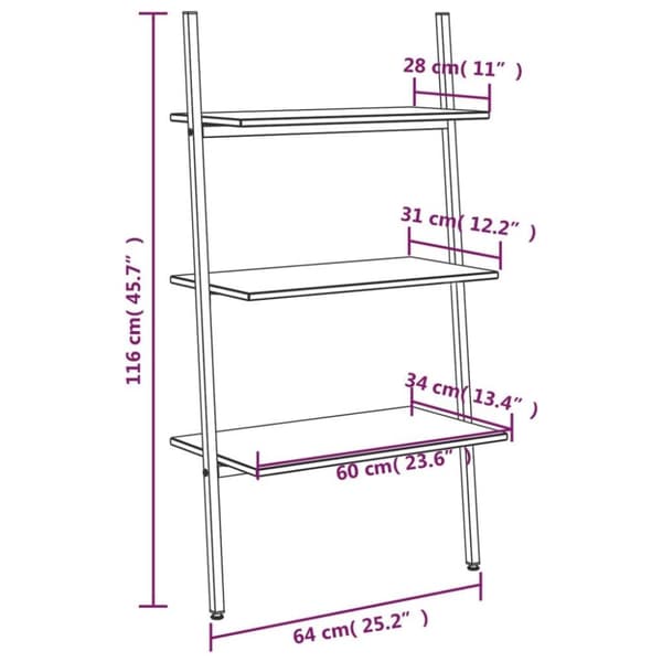 vidaXL Hylla 3 hyllplan mörkbrun och svart 64x34x116 cm