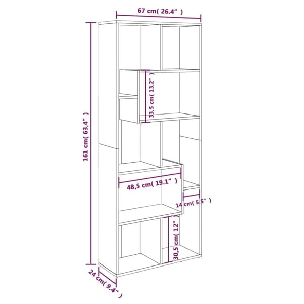 vidaXL Bokhylle brun eik 67x24x161 cm konstruert tre