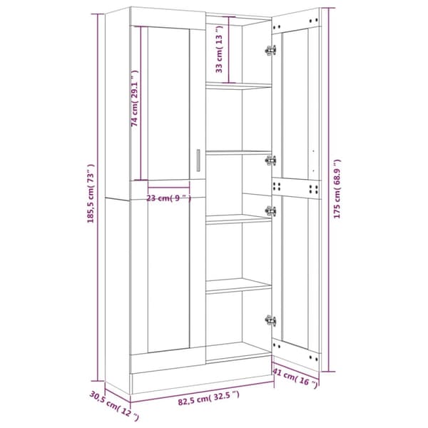 vidaXL Vitrineskap røkt eik 82,5x30,5x185,5 cm konstruert tre