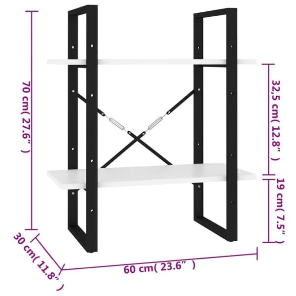vidaXL Bokhylla 2 hyllor brun ek 60x30x70 cm konstruerat trä