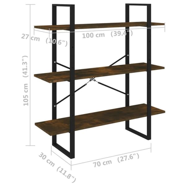 vidaXL Bokhylle røkt eik 100x30x105 cm konstruert tre