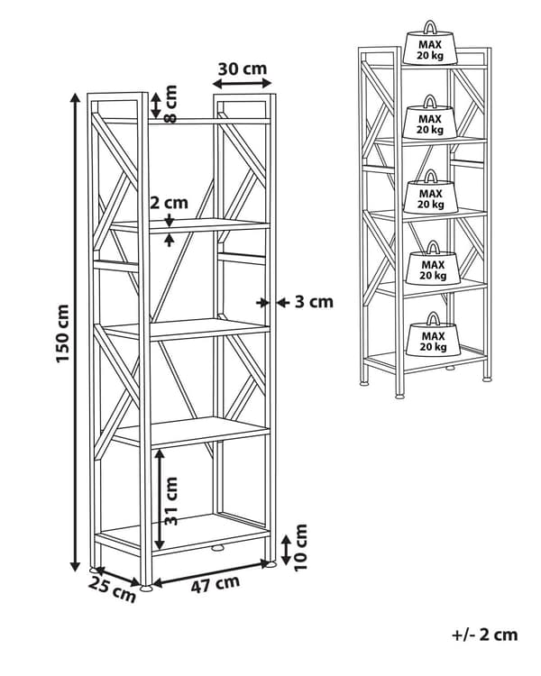 Bokhylle Mørkt tre Svart Metall 150 x 25 x 47 cm 5 hyller Bokreol Oppbevaring Åpen rygg Dekorativ Industrielt design Kontor Stue Bibliotek