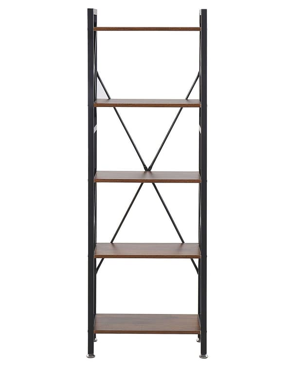 Bokhylle Mørkt tre Svart Metall 150 x 25 x 47 cm 5 hyller Bokreol Oppbevaring Åpen rygg Dekorativ Industrielt design Kontor Stue Bibliotek