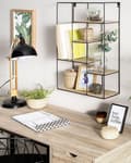 Miniatyrbilde 2 av 9: Vegghylle Lyst tre Svart Metall MDF 61 x 21 x 13 cm Geometrisk Minimalistisk