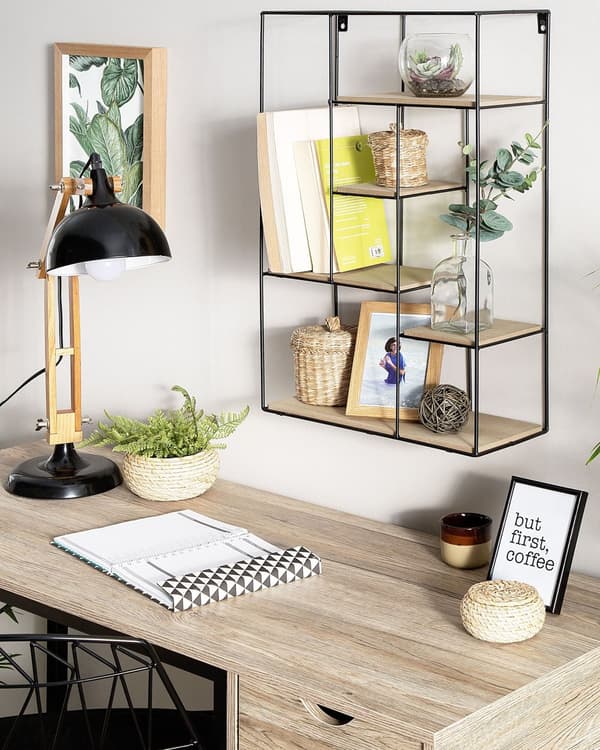 Vegghylle Lyst tre Svart Metall MDF 61 x 21 x 13 cm Geometrisk Minimalistisk