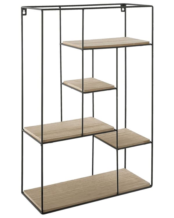 Vegghylle Lyst tre Svart Metall MDF 61 x 21 x 13 cm Geometrisk Minimalistisk