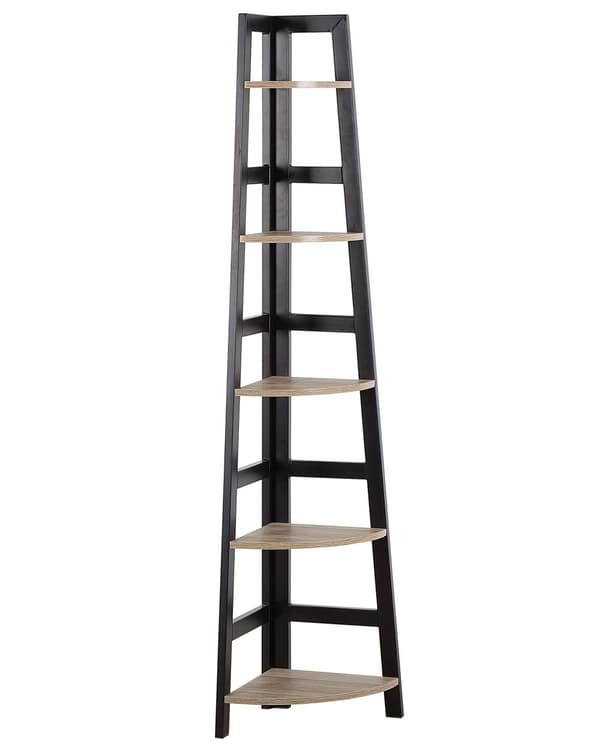 Bokhylle Svart Lyst tre 163 x 44 cm 5 nivåer Bokreol Oppbevaring Stue Kontor
