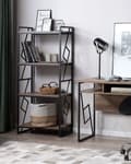Miniatyrbilde 2 av 8: 4-lags Bokhylle Mørkt tre og Svart Metallramme Åpen hylle Industriell Minimalistisk Hylleenhet