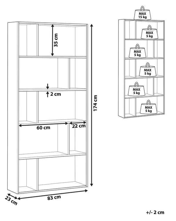 Bokhylle i mørkt tre og hvitt 174 x 83 cm Store og små hyller Skandinavisk