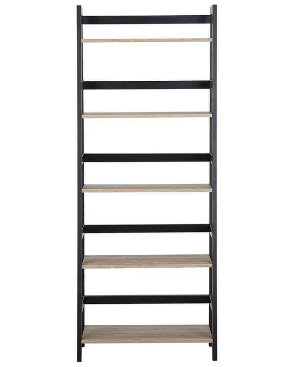Bokhylle Svart Lyst tre Metall 163 x 64 cm 5 hyller Stige Reol Oppbevaring Industriell stil Moderne Bibliotek Kontor Stue