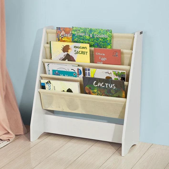 Rootz Children Kids Bookcase Book Shelf -Sling Storage Rack Organizer Display Holder