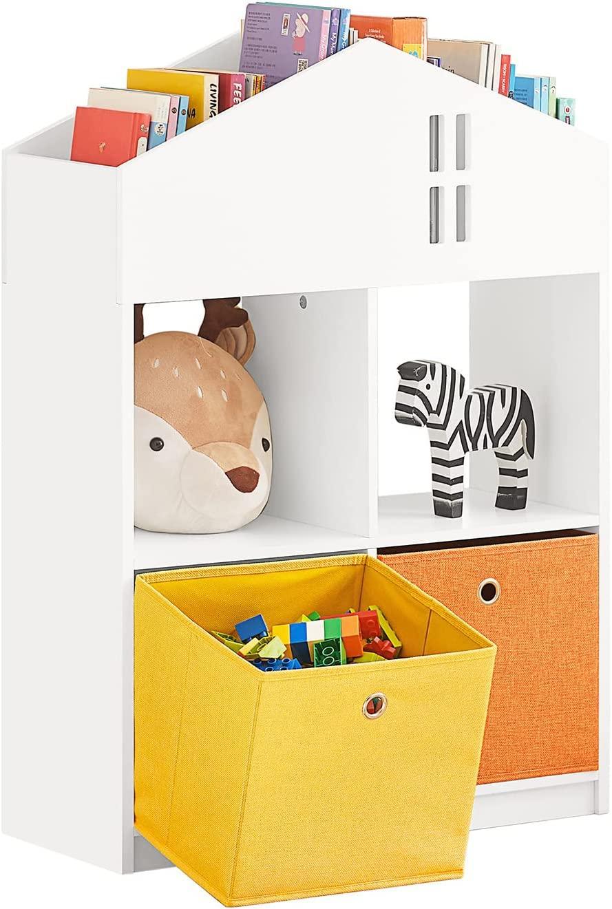 Rootz House Shape Design Children Kids Bookcase - Book Shelf - Toy Shelf Storage - Display Shelf Rack with 2 Fabric Drawers