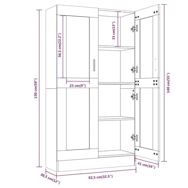 vidaXL vitrineskab 82,5x30,5x150 cm konstrueret træ røget egetræ