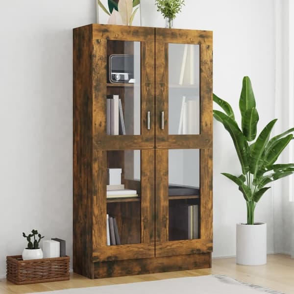 vidaXL vitrineskab 82,5x30,5x150 cm konstrueret træ røget egetræ