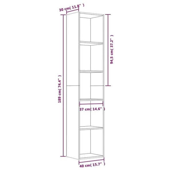 vidaXL bogreol 40x30x189 cm konstrueret træ brun egetræsfarve