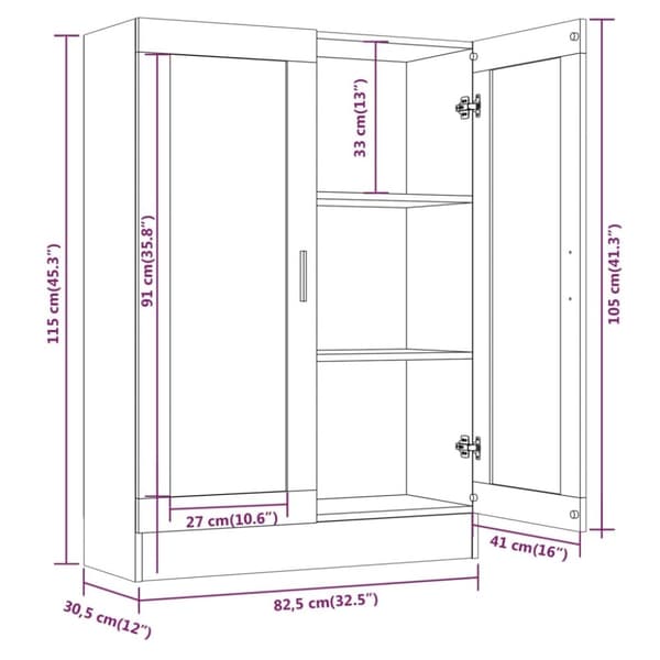 vidaXL vitrineskab 82,5x30,5x115 cm konstrueret træ grå sonoma-eg