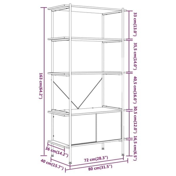 vidaXL Hyllenhet 5 nivåer med skåp 80x40x163 cm stål konstruerat trä