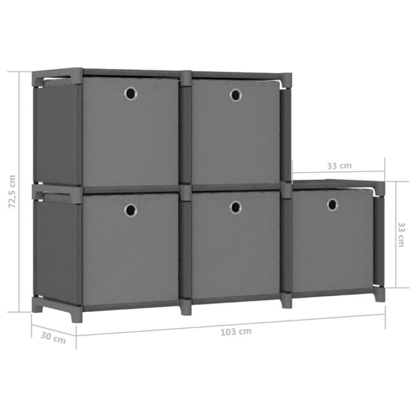 vidaXL Display reol med 5 rum og kasser 103x30x72,5 cm stof grå