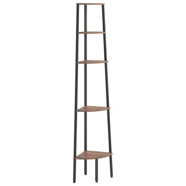 vidaXL 5-kerroksinen kulmahylly tummanruskea ja musta 45,5x31,5x180 cm