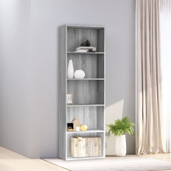 vidaXL bogreol m. 5 hylder 60x30x189 cm konstrueret træ grå sonoma