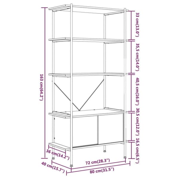 vidaXL reol med skab 80x40x163 cm 5 niveauer stål og konstrueret træ