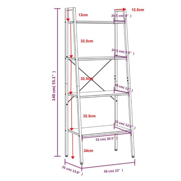 vidaXL stigereol med 4 hylder 56x35x140 cm lysebrun og sort