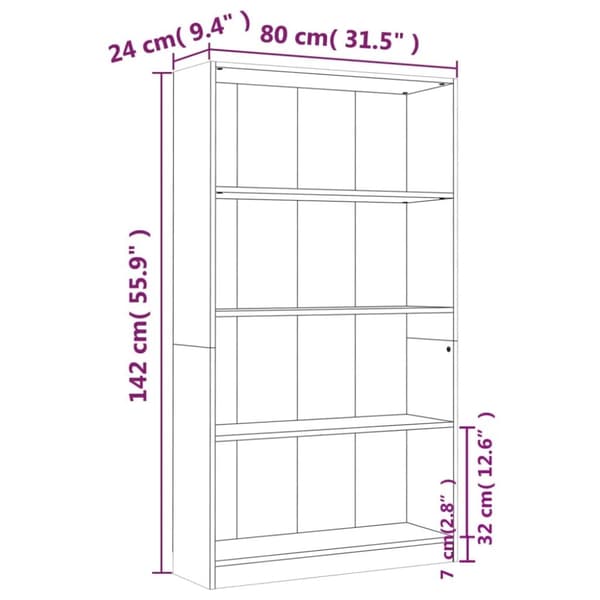 vidaXL bogreol m. 4 hylder 80x24x142 cm konstrueret træ røget egetræ