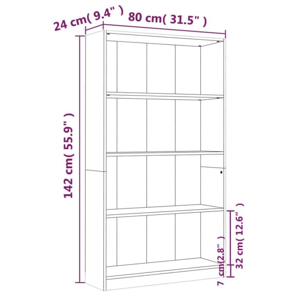 vidaXL bogreol m. 4 hylder 80x24x142 cm konstrueret træ grå sonoma