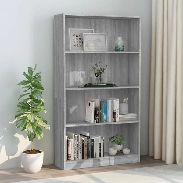 vidaXL bogreol m. 4 hylder 80x24x142 cm konstrueret træ grå sonoma