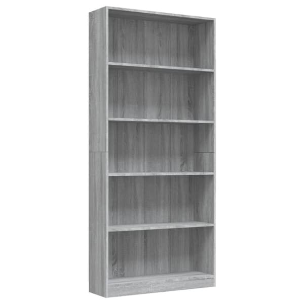 vidaXL bogreol med 5 hylder 80x24x175 cm konstrueret træ grå sonoma-eg