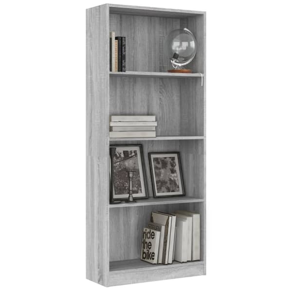 vidaXL bogreol m. 4 hylder 60x24x142 cm konstrueret træ grå sonoma