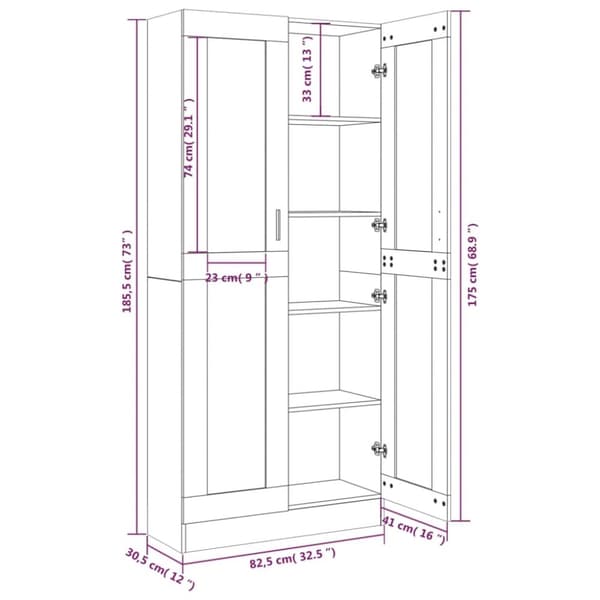 vidaXL vitrineskab 82,5x30,5x185,5 cm konstrueret træ grå sonoma-eg