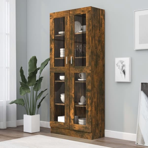 vidaXL vitrineskab 82,5x30,5x185,5 cm konstrueret træ røget egetræ
