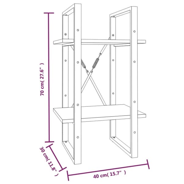 vidaXL bogreol m. 2 hylder 40x30x70 cm konstrueret træ brun egetræ