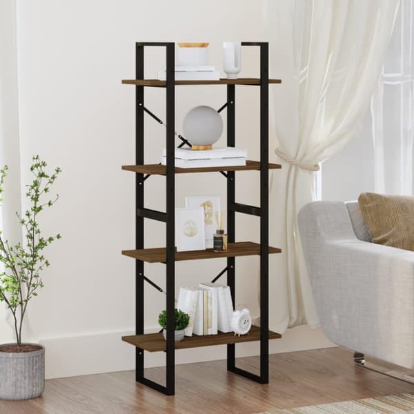 vidaXL bogreol m. 4 hylder 60x30x140 cm konstrueret træ brun egetræ