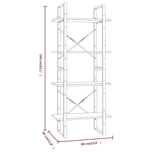 vidaXL bogreol m. 4 hylder 60x30x140 cm konstrueret træ brun egetræ