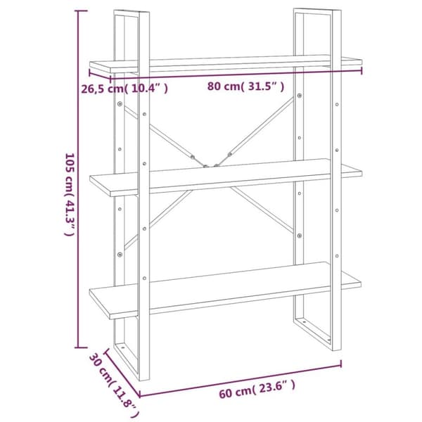 vidaXL bogreol 80x30x105 cm konstrueret træ grå sonoma-eg