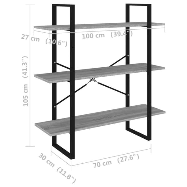 vidaXL bogreol 100x30x105 cm konstrueret træ grå sonoma-eg