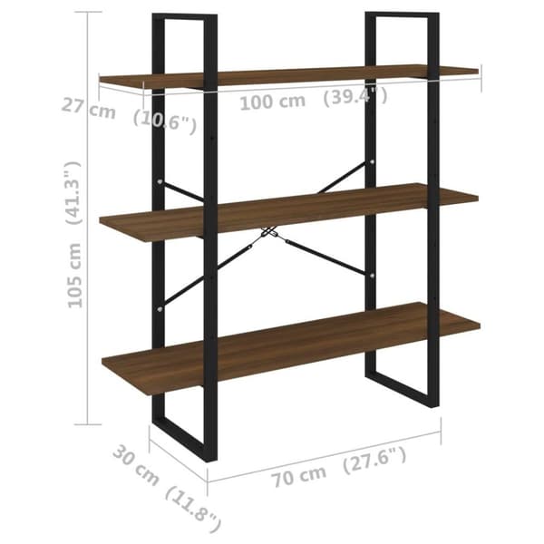 vidaXL bogreol 100x30x105 cm konstrueret træ brun egetræ