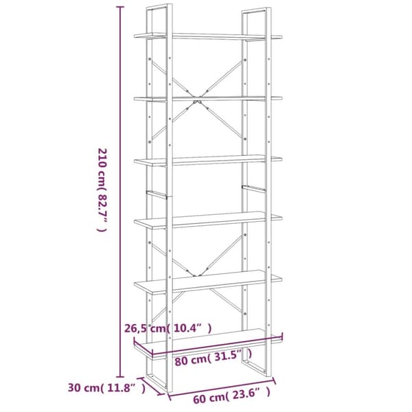 vidaXL Korkea hylly harmaa Sonoma 80x30x210 cm tekninen puu