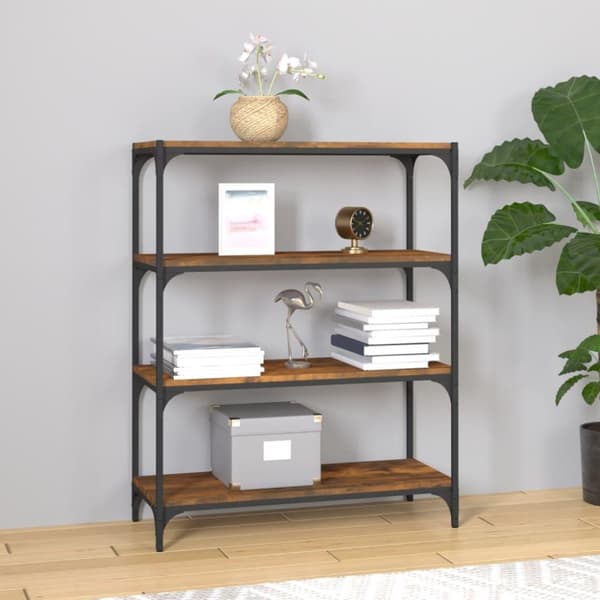 vidaXL bogreol 80x33x100 cm konstrueret træ og stål røget egetræ