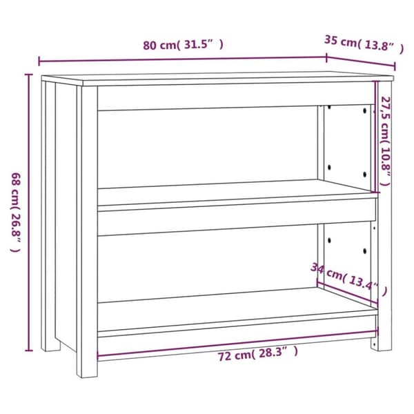 vidaXL bogreol 80x35x68 cm massivt fyrretræ sort