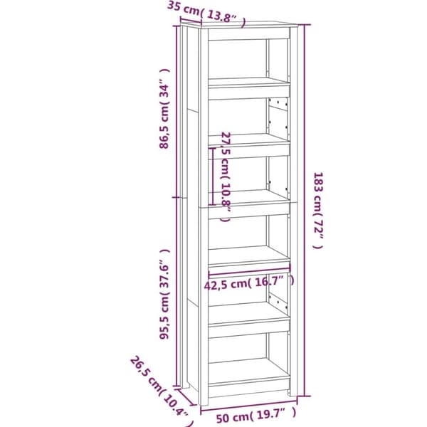 vidaXL Bokhylle 50x35x183 cm heltre furu